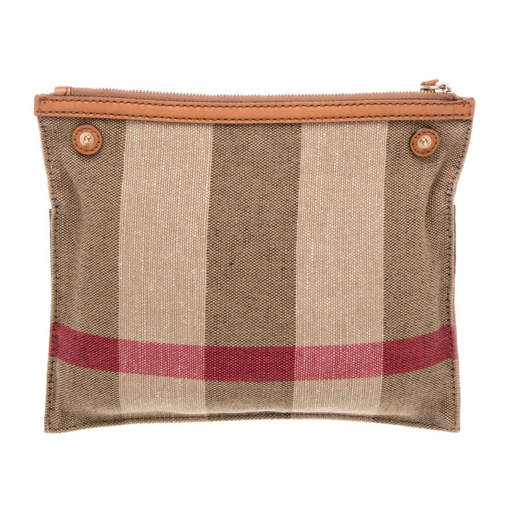 Preowned Burberry House Check Fabric Zip Pouch