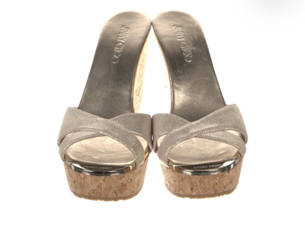 Preowned Jimmy Choo Metallic Gold Cork Wedge Sandals – Size 39.5
