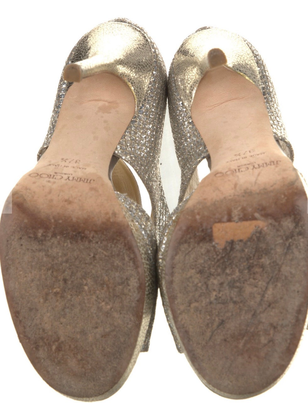 Preowned Jimmy Choo Metallic Silver Cutout Platform Sandals – Size 37.5