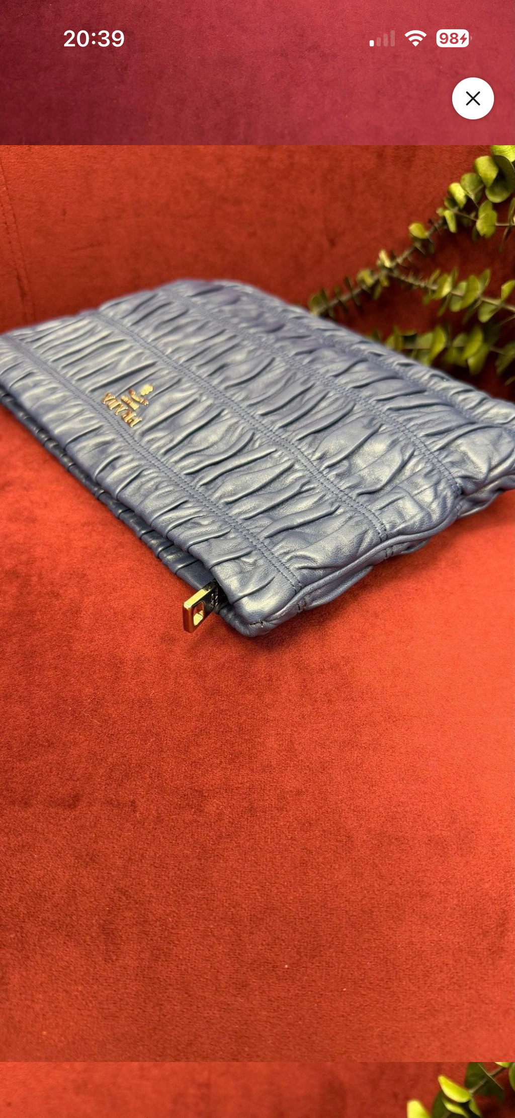 Prada Gaufre Ruched Leather Clutch – Blue