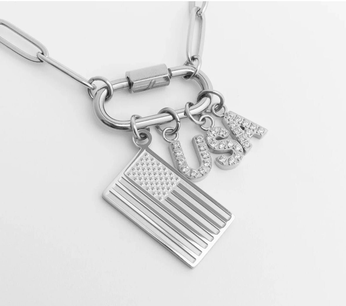 American Flag Charm – 18K Gold Plated or Silver Tone Stainless Steel