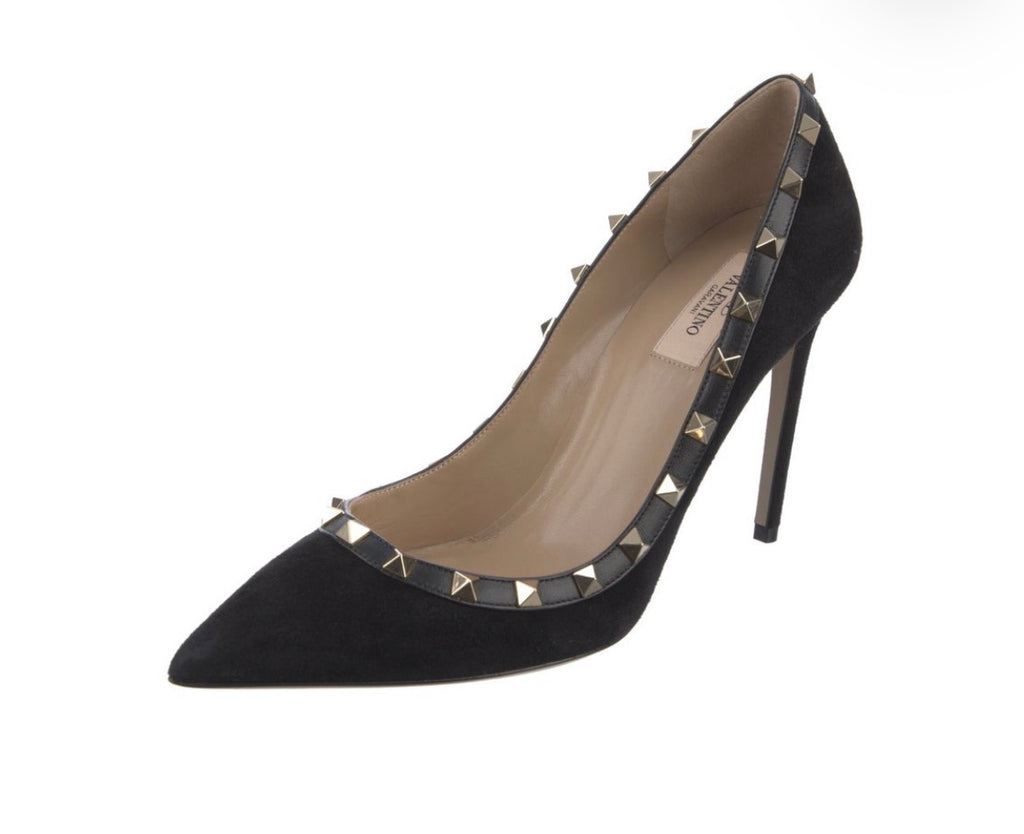 Preowned Valentino Rockstud Suede Pointed-Toe Pumps – Size 39.5