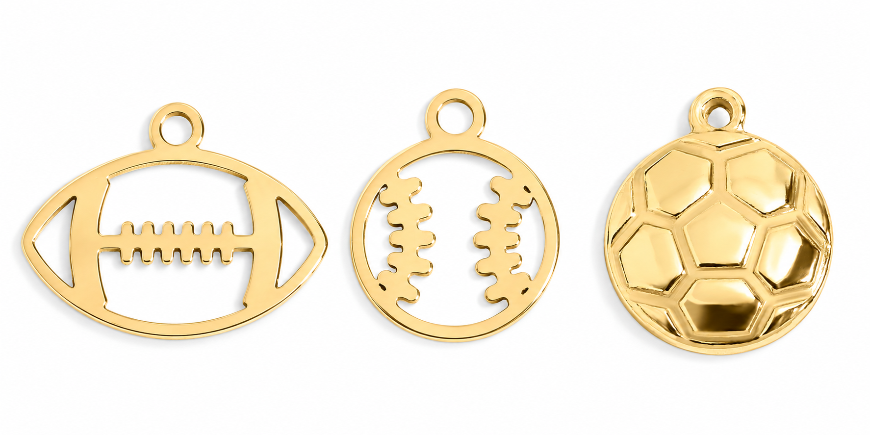 Sports Charms –Baseball, Football, and Soccer - 18K Gold Plated