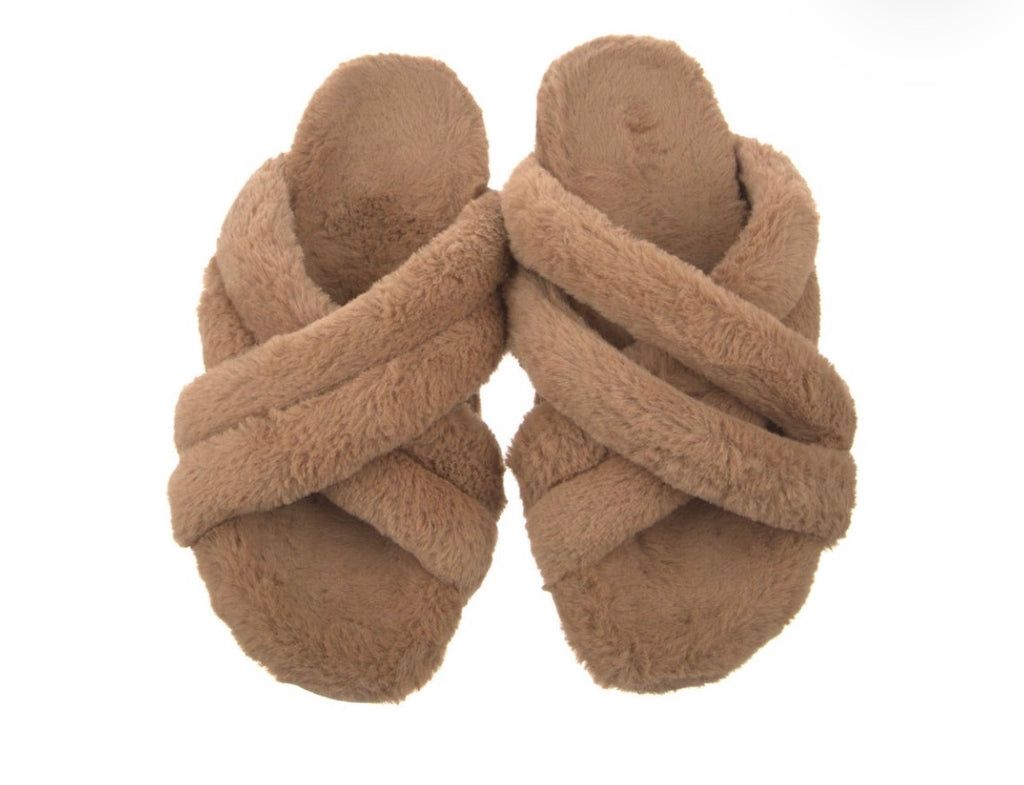 Preowned ANINE BING Faux Fur Crisscross Sandals – Camel