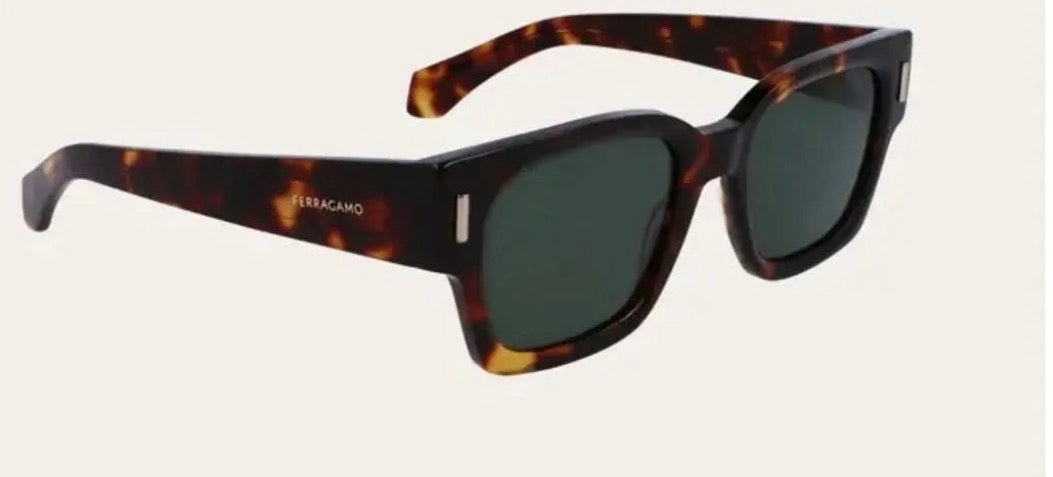 New Ferragamo Tortoiseshell Rectangular Sunglasses – Green Lenses