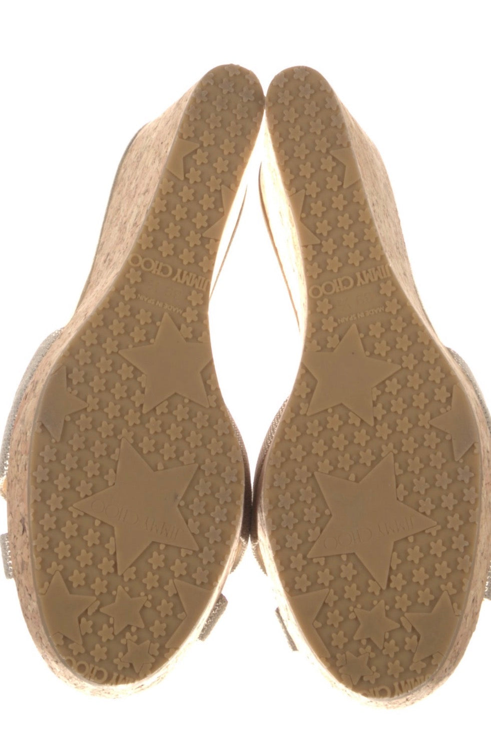 Preowned Jimmy Choo Metallic Gold Cork Wedge Sandals – Size 39.5