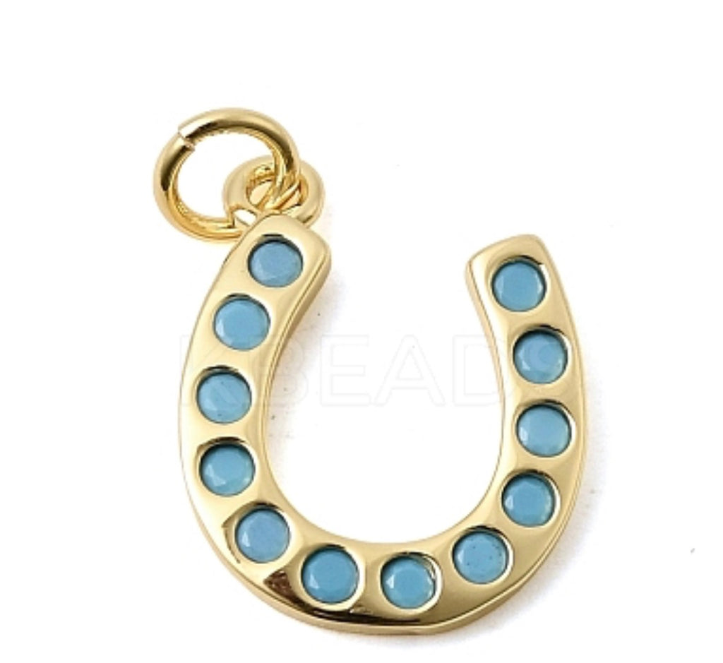 Horseshoe Charm – Deep Sky Blue & Gold