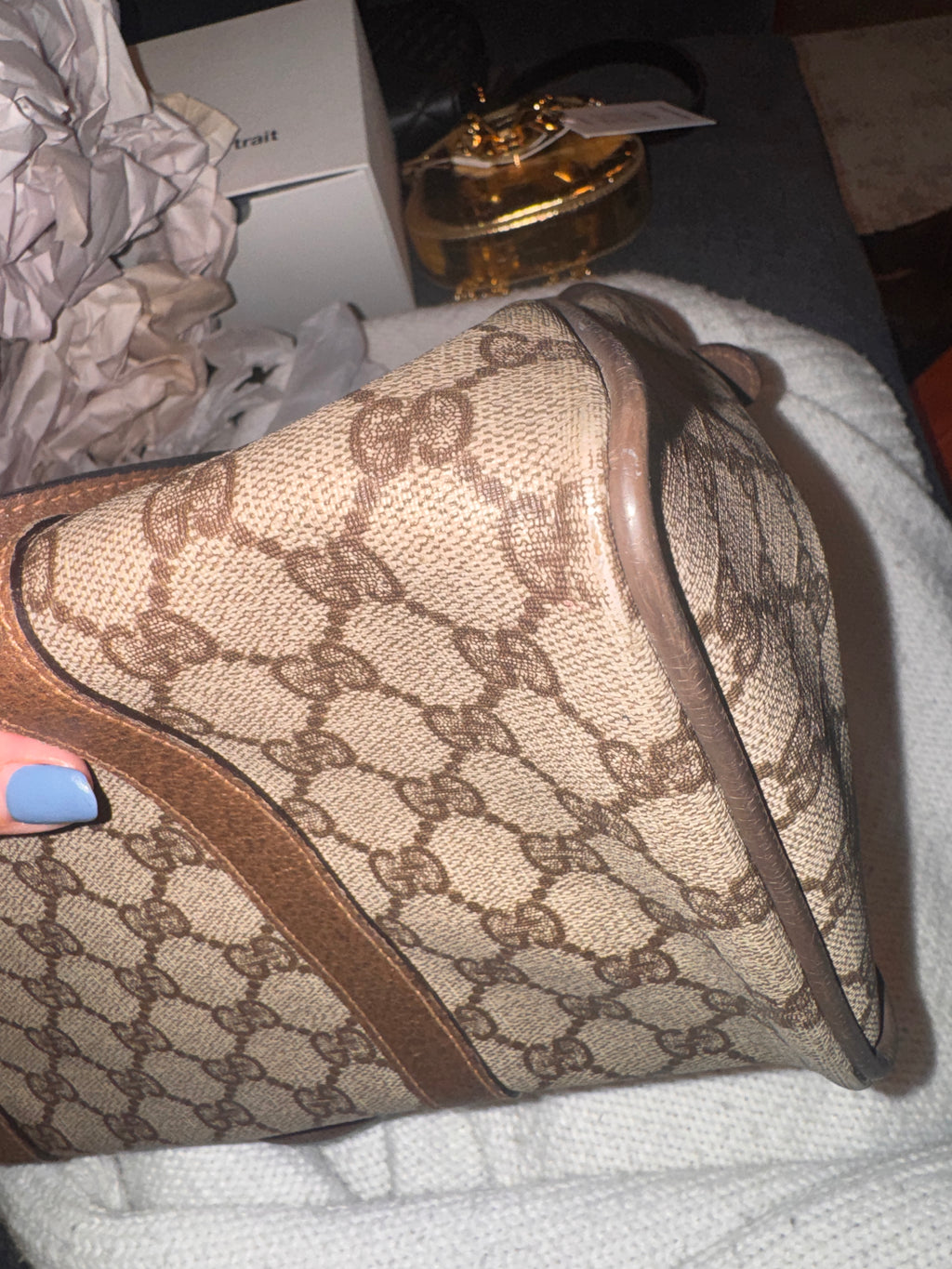 preowned Gucci GG Supreme Boston Top Handle Bag – Brown