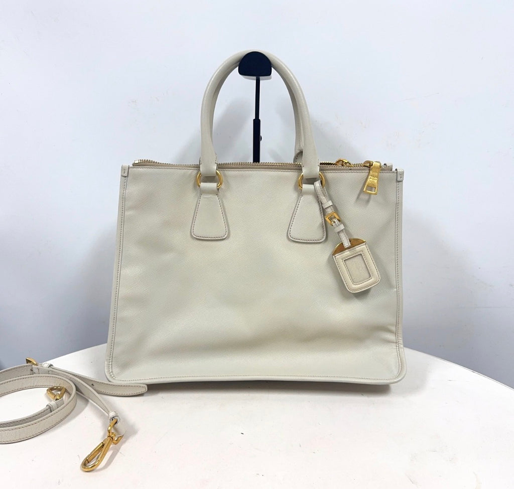 Prada Saffiano Lux Galleria Double Zip Tote – White/Ivory