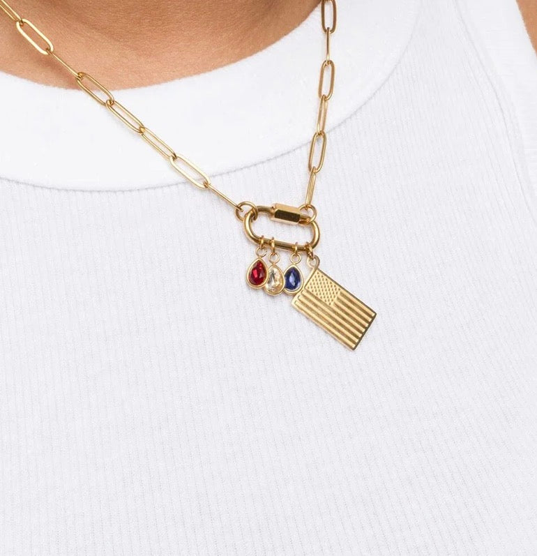 American Flag Charm – 18K Gold Plated or Silver Tone Stainless Steel