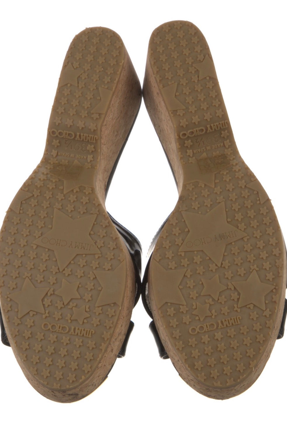 Preowned Jimmy Choo Black Patent Leather Cork Wedge Sandals