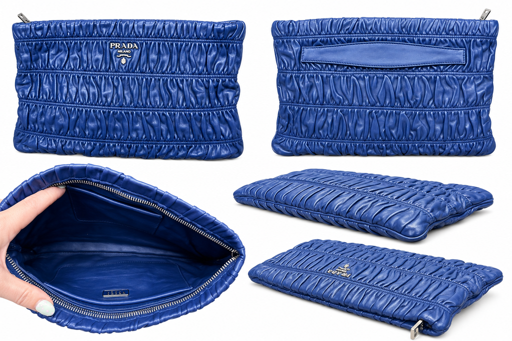 Prada Gaufre Ruched Leather Clutch – Blue