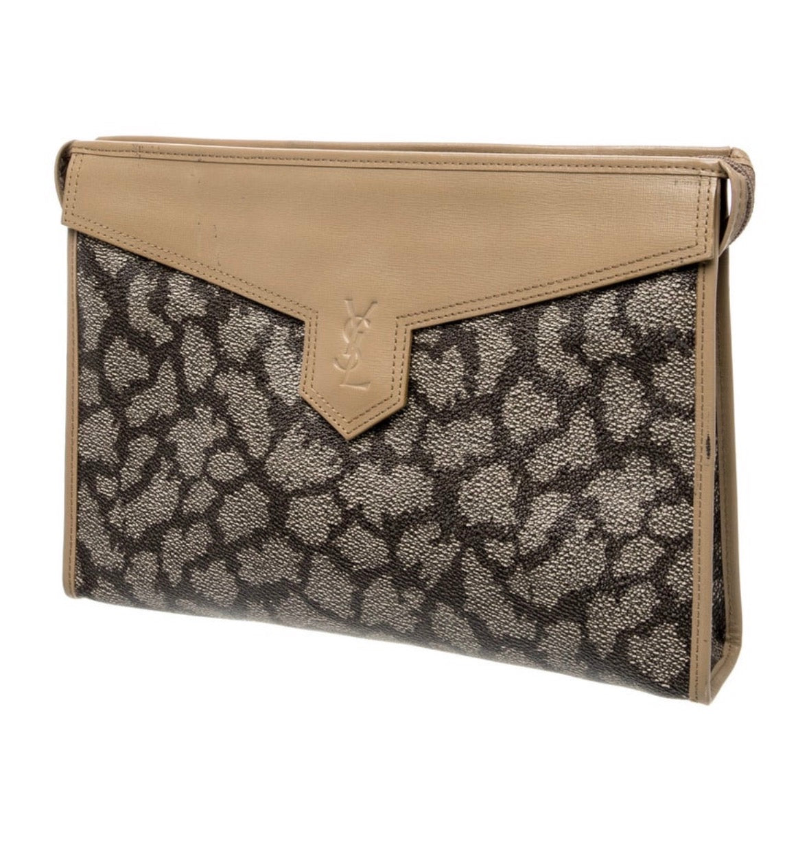 Preowned Vintage Saint Laurent Leopard-Print Monogram Clutch — Preowned