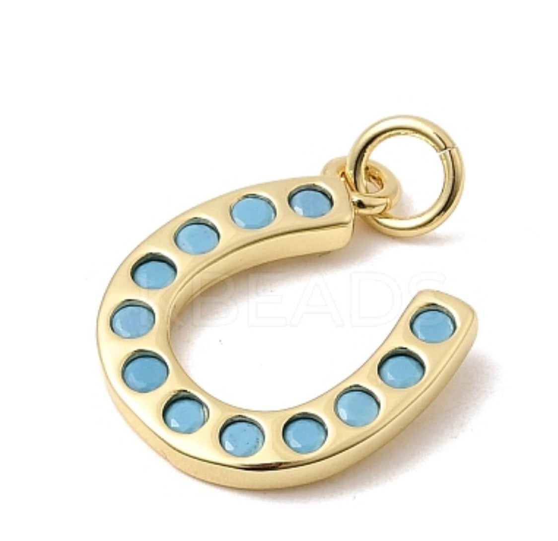 Horseshoe Charm – Deep Sky Blue & Gold