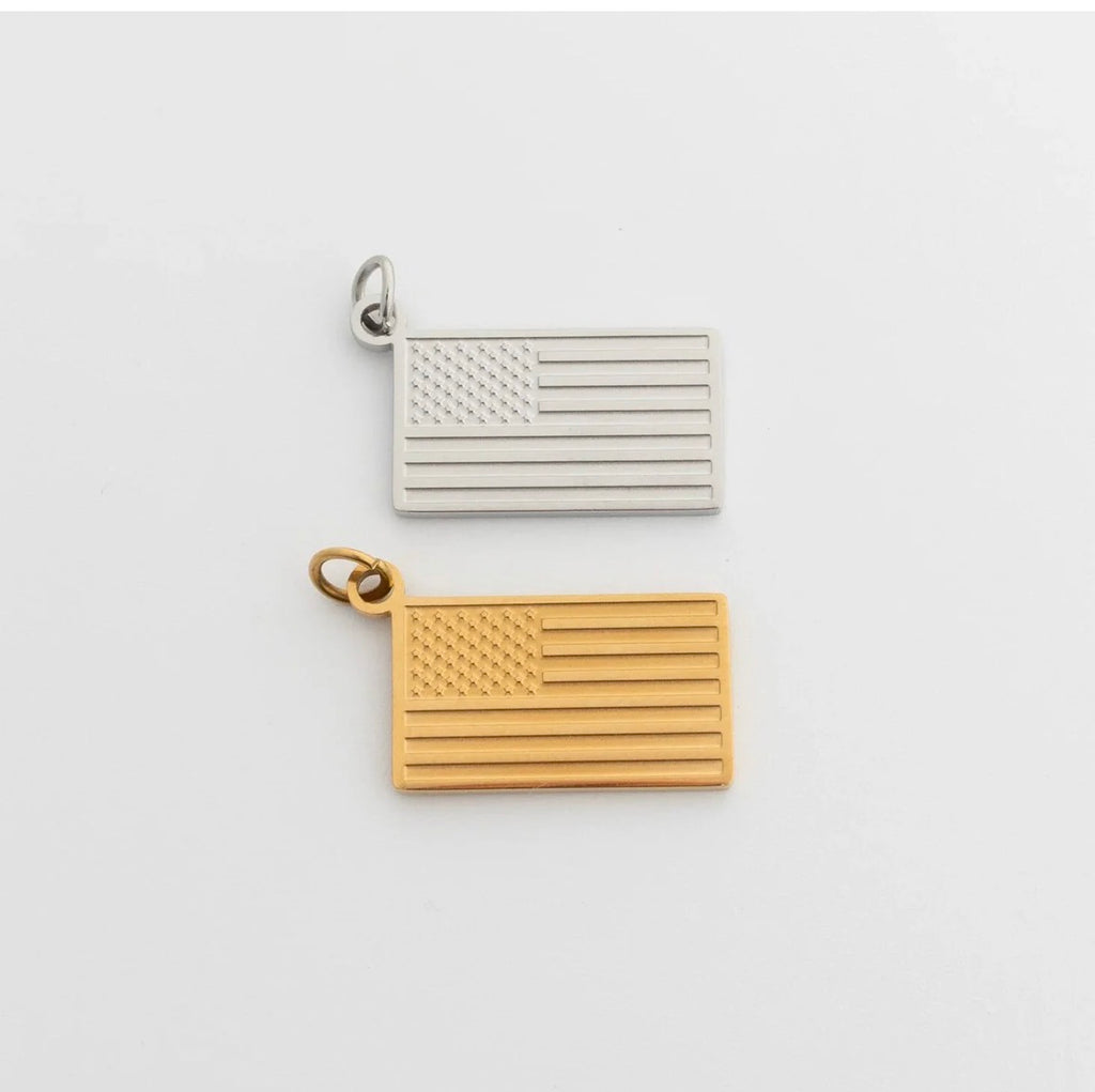 American Flag Charm – 18K Gold Plated or Silver Tone Stainless Steel