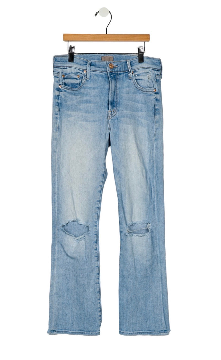 Preowned MOTHER Light Wash Distressed Ankle Straight-Leg Jeans – Size 27