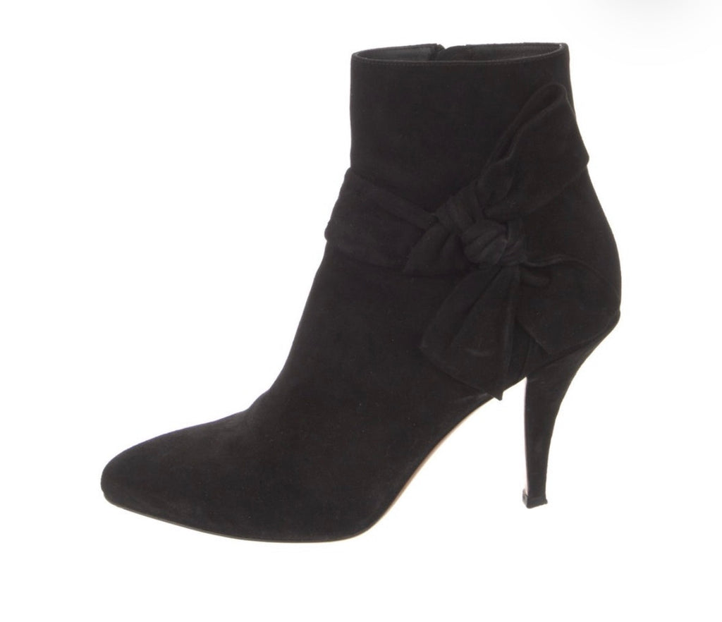 Preowned Valentino Garavani Black Suede Bow Ankle Booties – Size 37