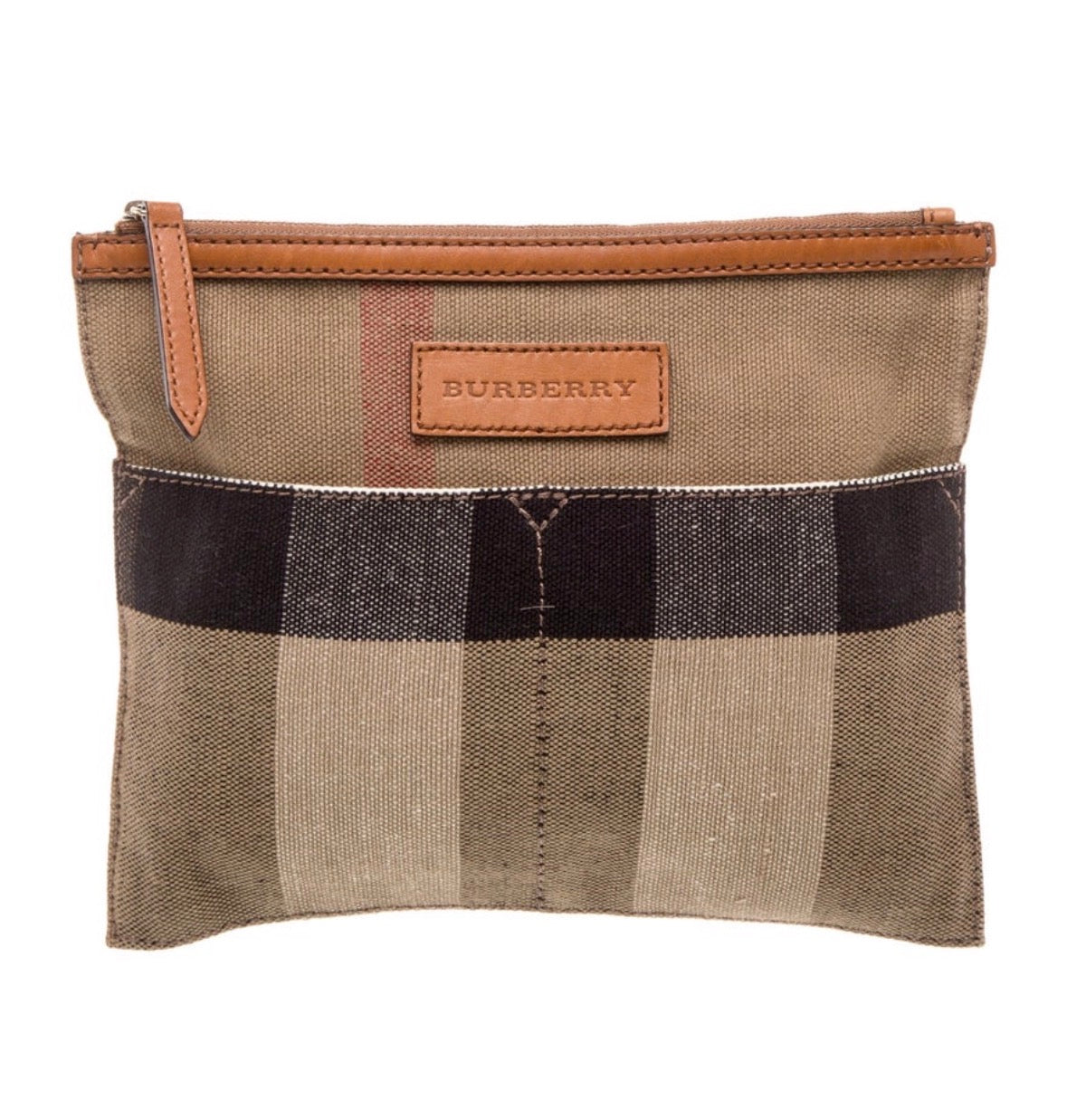Preowned Burberry House Check Fabric Zip Pouch