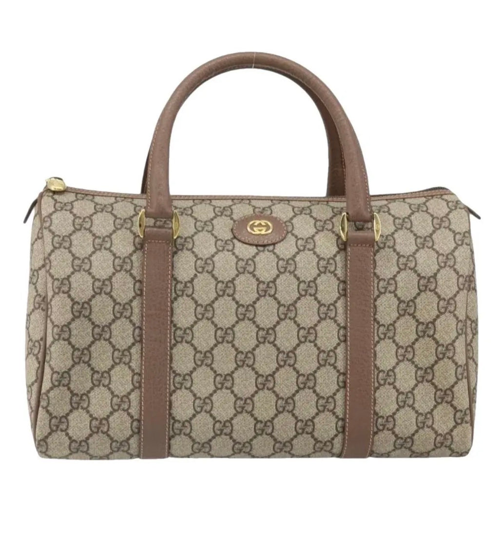 preowned Gucci GG Supreme Boston Top Handle Bag – Brown