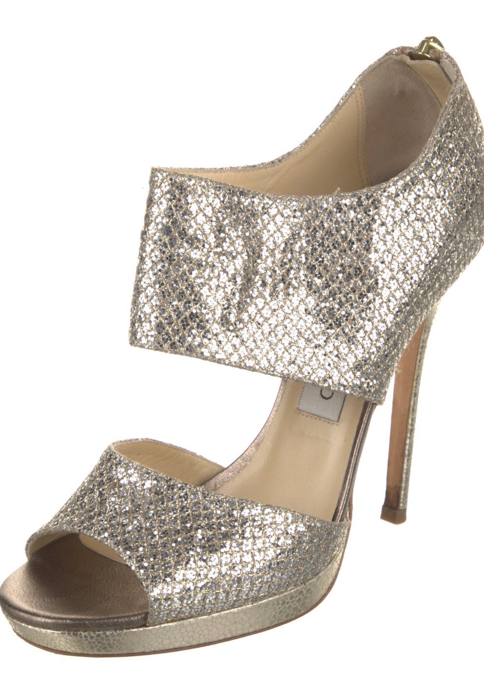 Preowned Jimmy Choo Metallic Silver Cutout Platform Sandals – Size 37.5