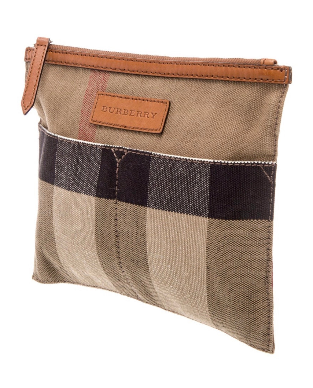 Preowned Burberry House Check Fabric Zip Pouch