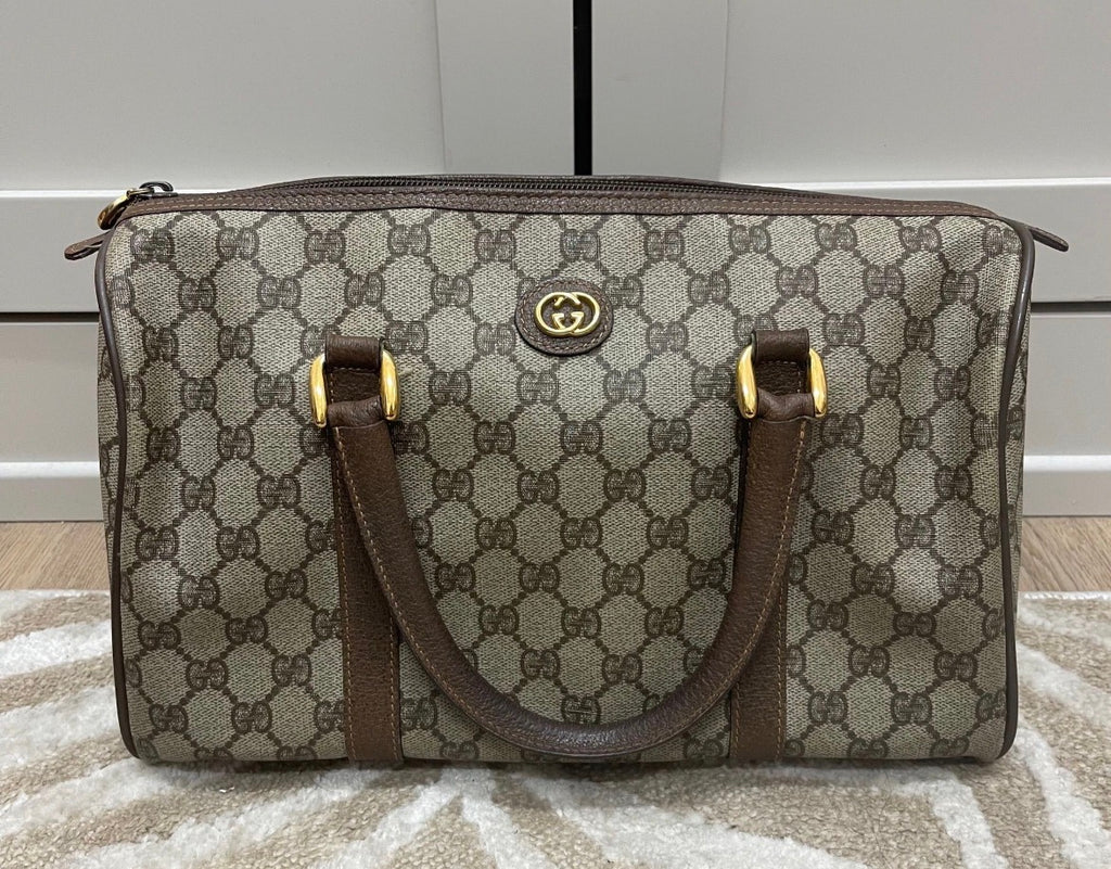 preowned Gucci GG Supreme Boston Top Handle Bag – Brown
