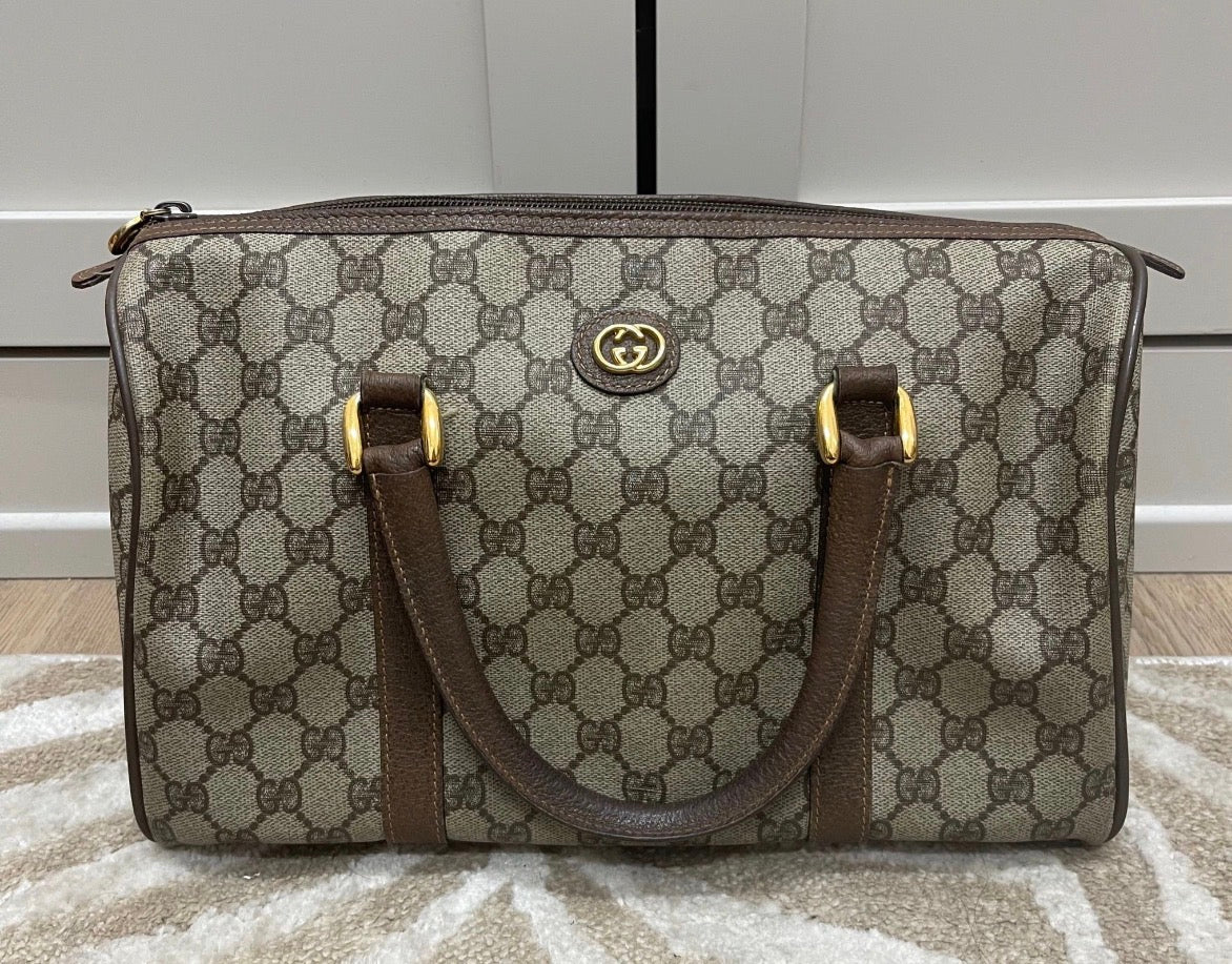 preowned Gucci GG Supreme Boston Top Handle Bag – Brown