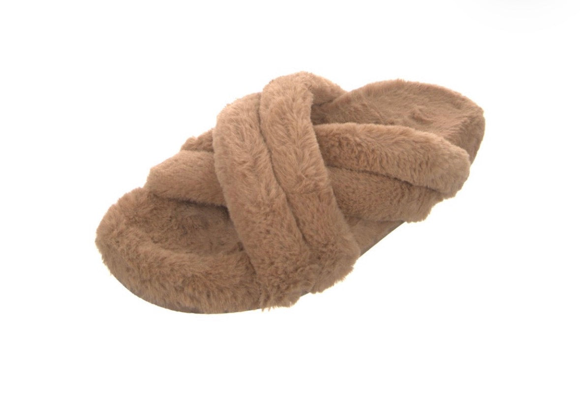 Preowned ANINE BING Faux Fur Crisscross Sandals – Camel