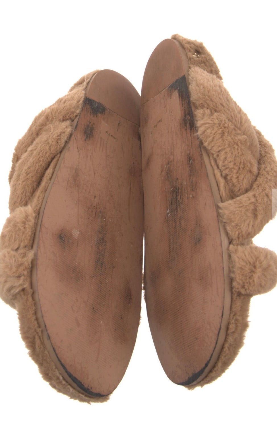 Preowned ANINE BING Faux Fur Crisscross Sandals – Camel