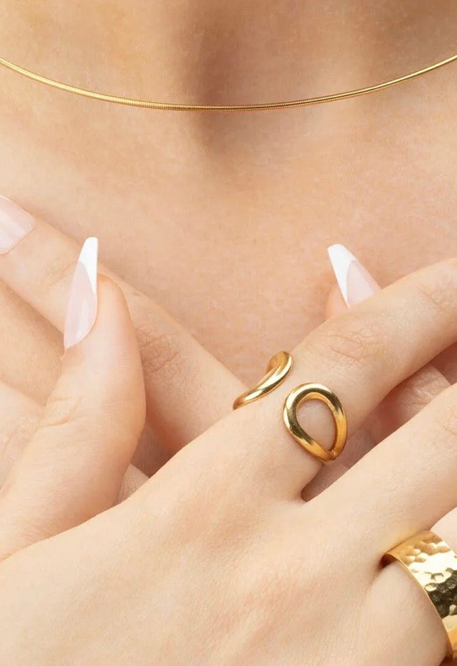 18K Gold-Plated Sculptural Open Ring – Adjustable