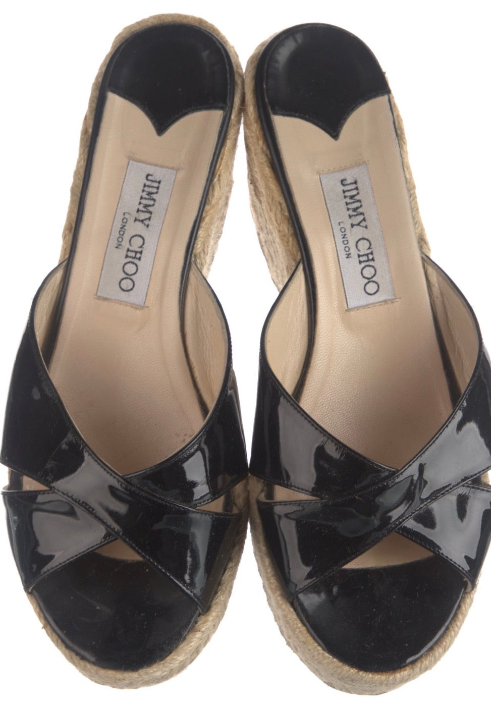 Preowned Jimmy Choo Black Patent Leather Espadrille Wedge Sandals – Size 39