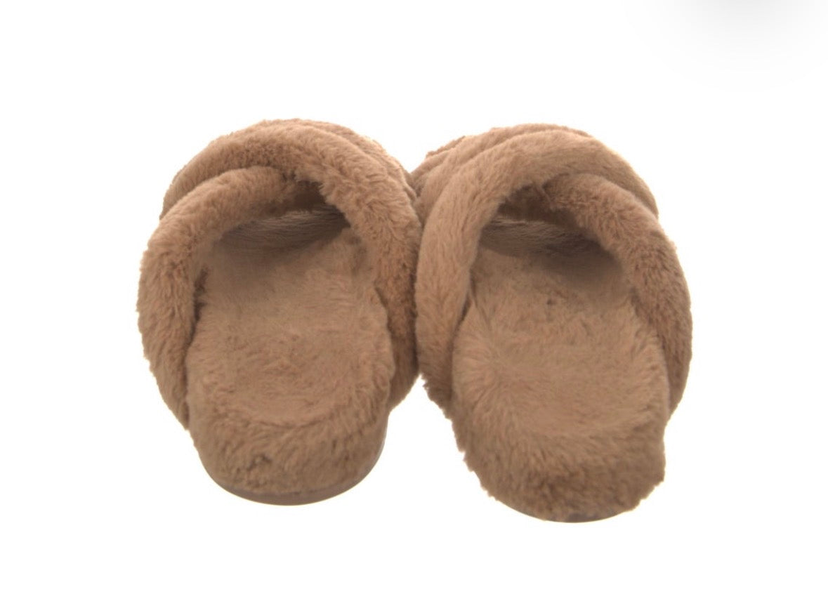 Preowned ANINE BING Faux Fur Crisscross Sandals – Camel
