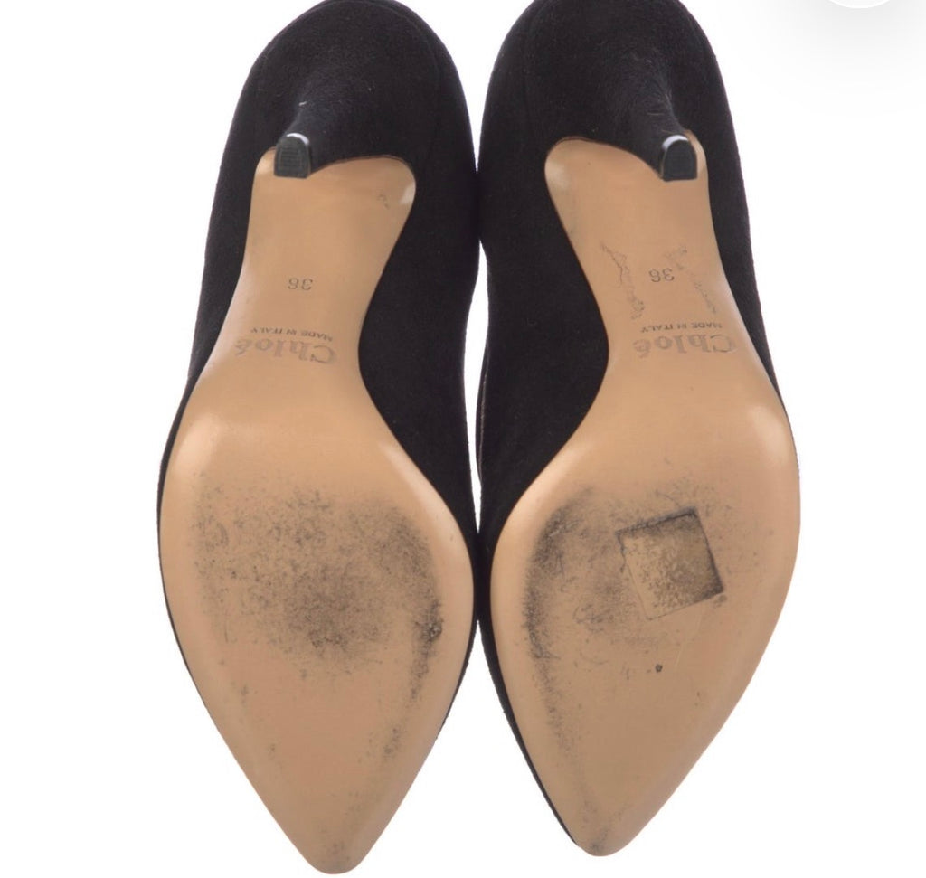Preowned Chloé Black Suede & Mesh Pumps – Size 36