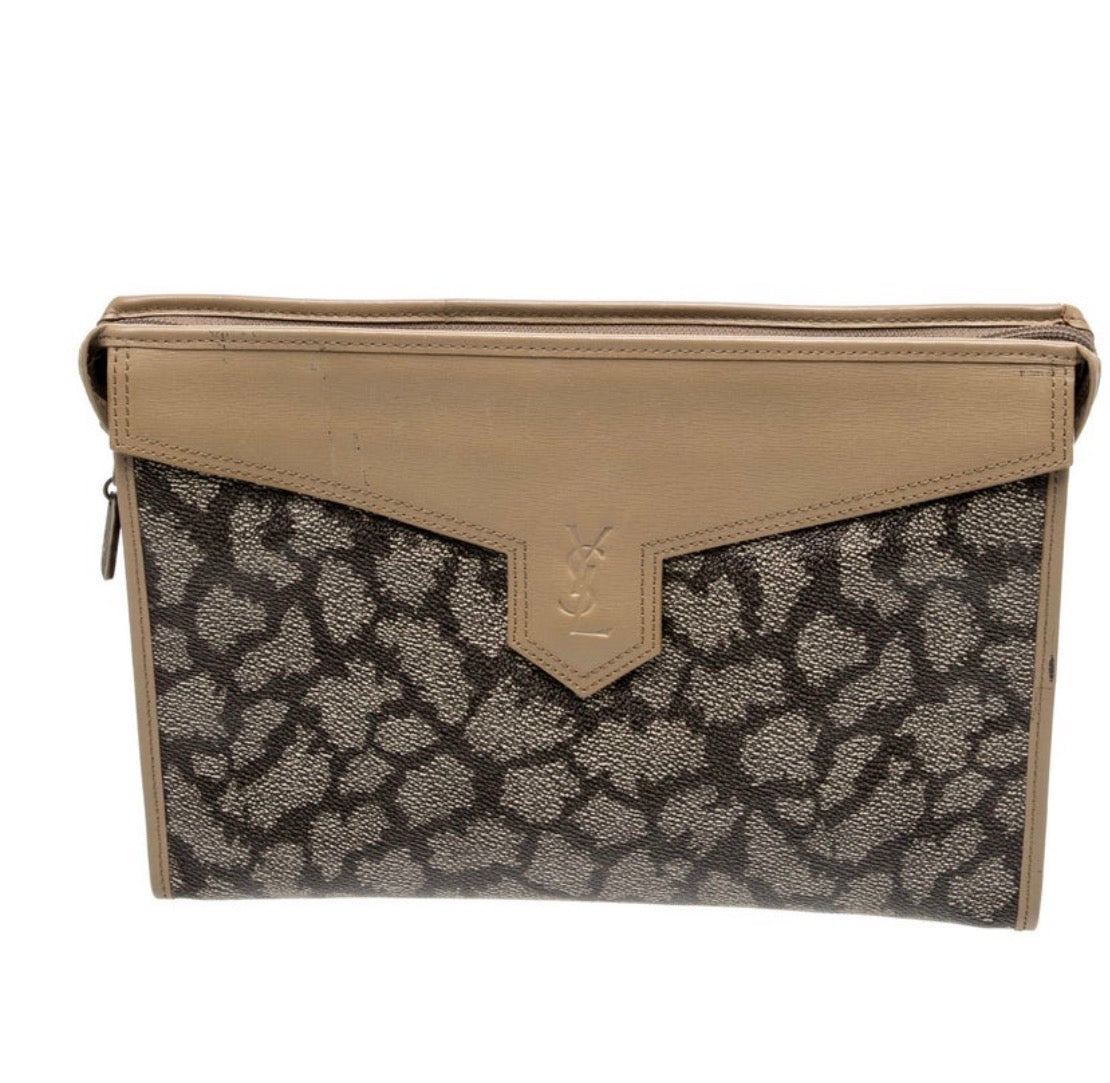 Preowned Vintage Saint Laurent Leopard-Print Monogram Clutch — Preowned