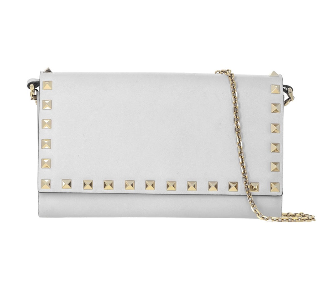 Preowned Valentino Garavani Rockstud Leather Clutch / Crossbody Bag