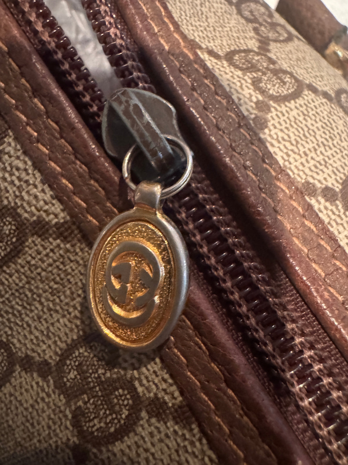 preowned Gucci GG Supreme Boston Top Handle Bag – Brown