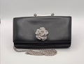Michael Kors Black Leather Crystal Flower Clutch / Crossbody