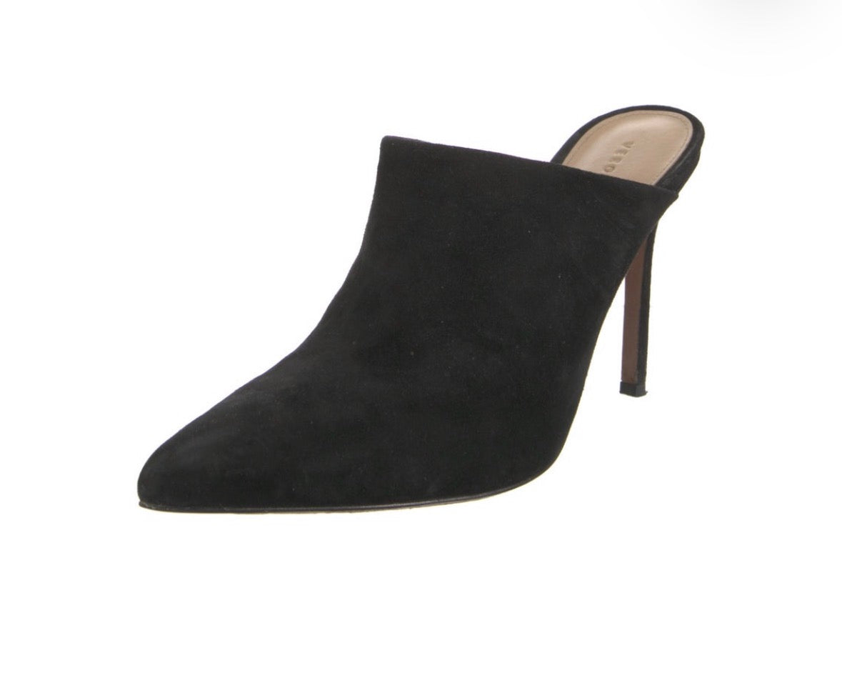 Preowned Veronica Beard Black Suede Pointed-Toe Mules – Size 39.5