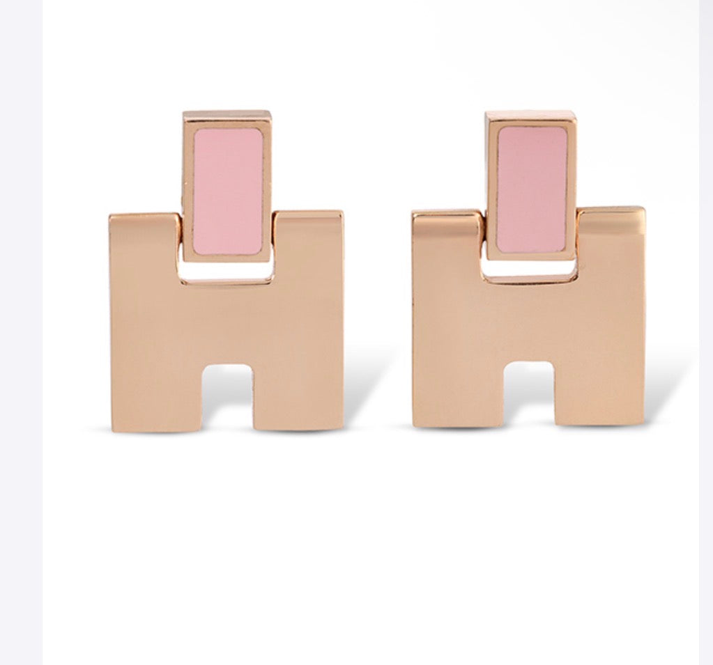 Preowned Hermès Pop H Pink & Rose Gold-Tone Earrings