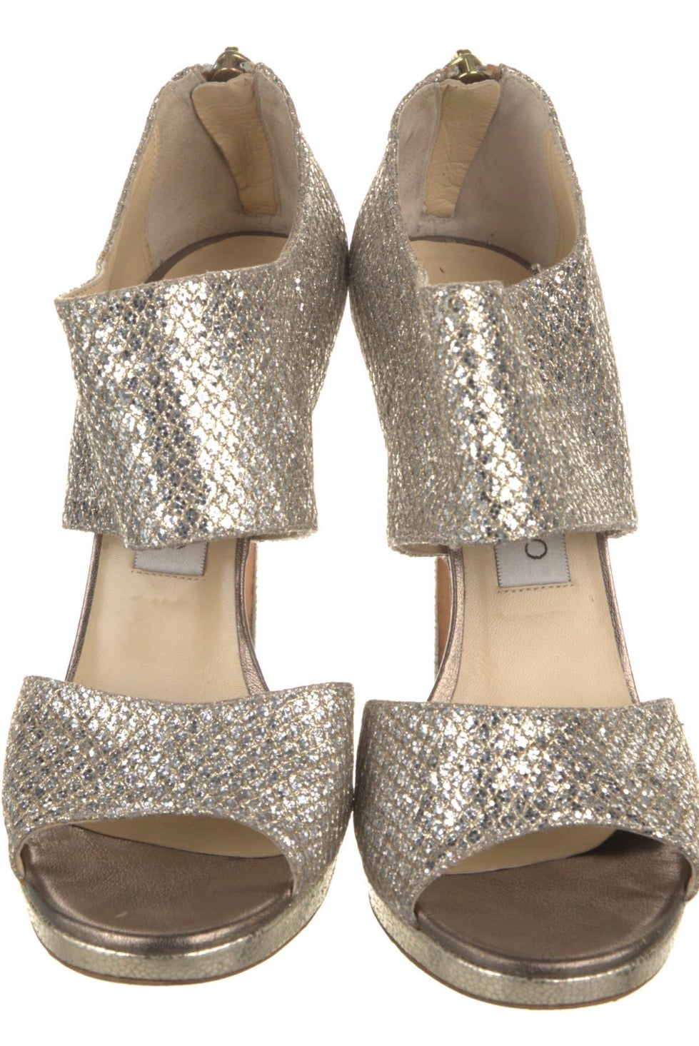 Preowned Jimmy Choo Metallic Silver Cutout Platform Sandals – Size 37.5