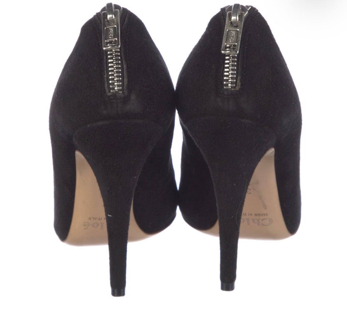 Preowned Chloé Black Suede & Mesh Pumps – Size 36