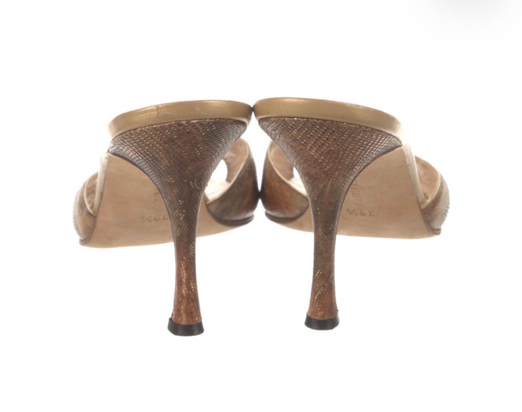 Preowned Manolo Blahnik Metallic Bronze Open-Toe Mules