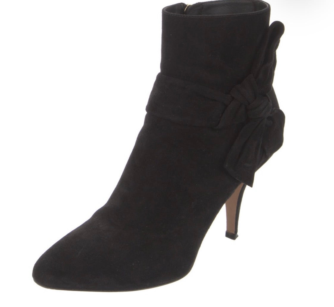 Preowned Valentino Garavani Black Suede Bow Ankle Booties – Size 37