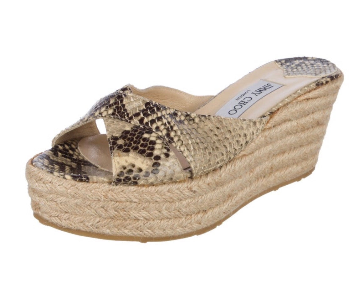 Pre-owned Jimmy Choo Animal Print Espadrille Wedge - Size 9/39