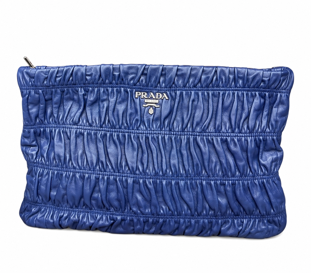 Prada Gaufre Ruched Leather Clutch – Blue