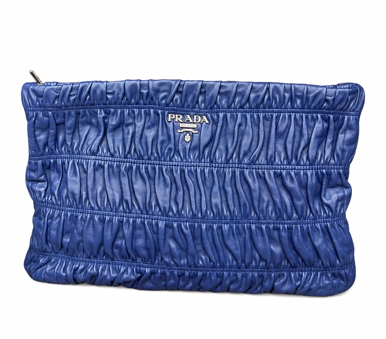 Prada Gaufre Ruched Leather Clutch – Blue