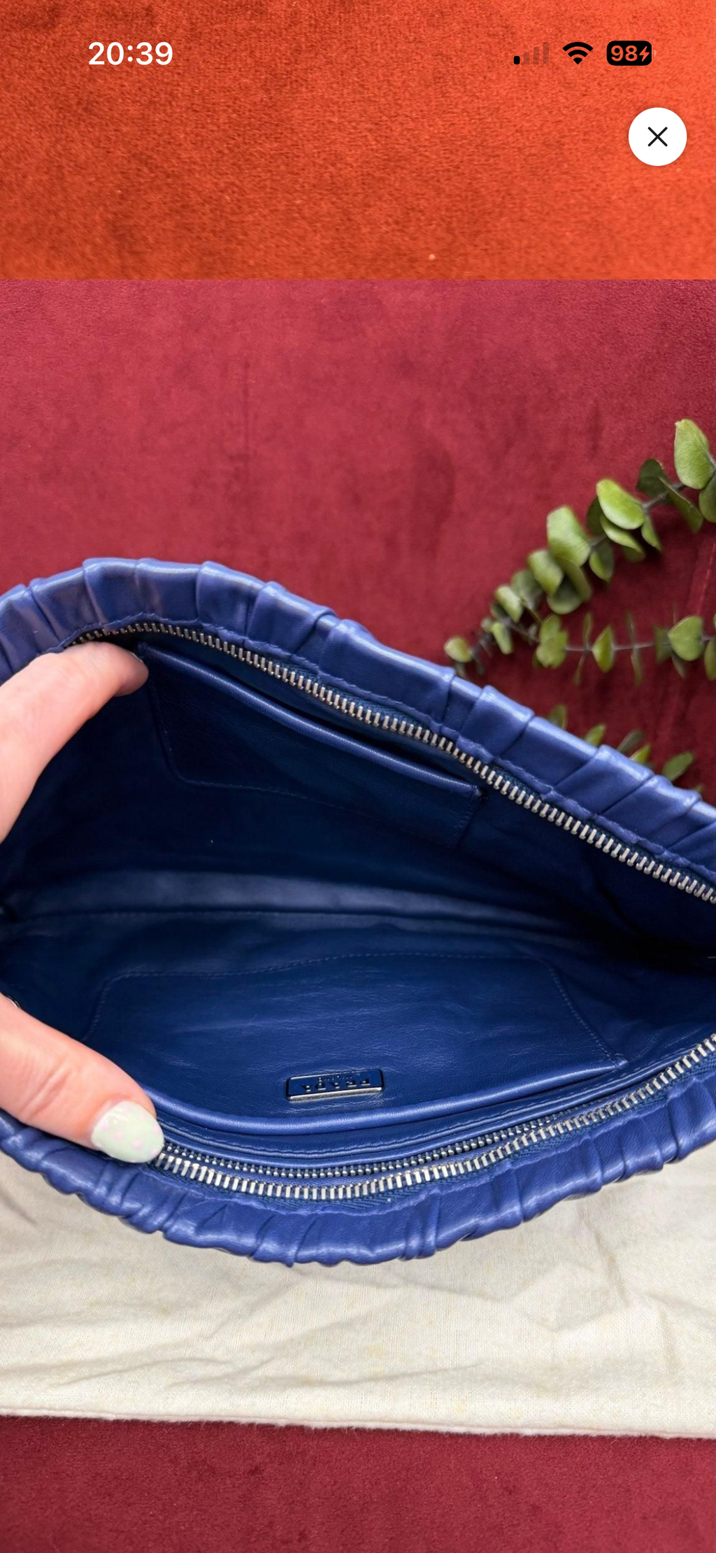Prada Gaufre Ruched Leather Clutch – Blue