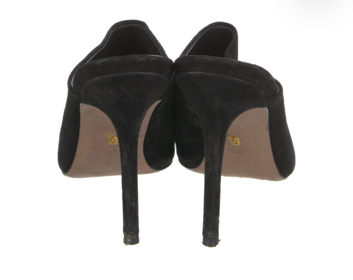 Preowned Veronica Beard Black Suede Pointed-Toe Mules – Size 39.5