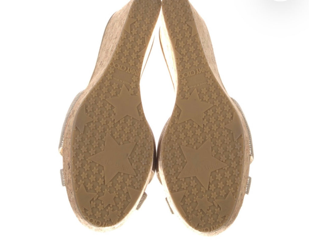 Preowned Jimmy Choo Metallic Gold Cork Wedge Sandals – Size 39.5