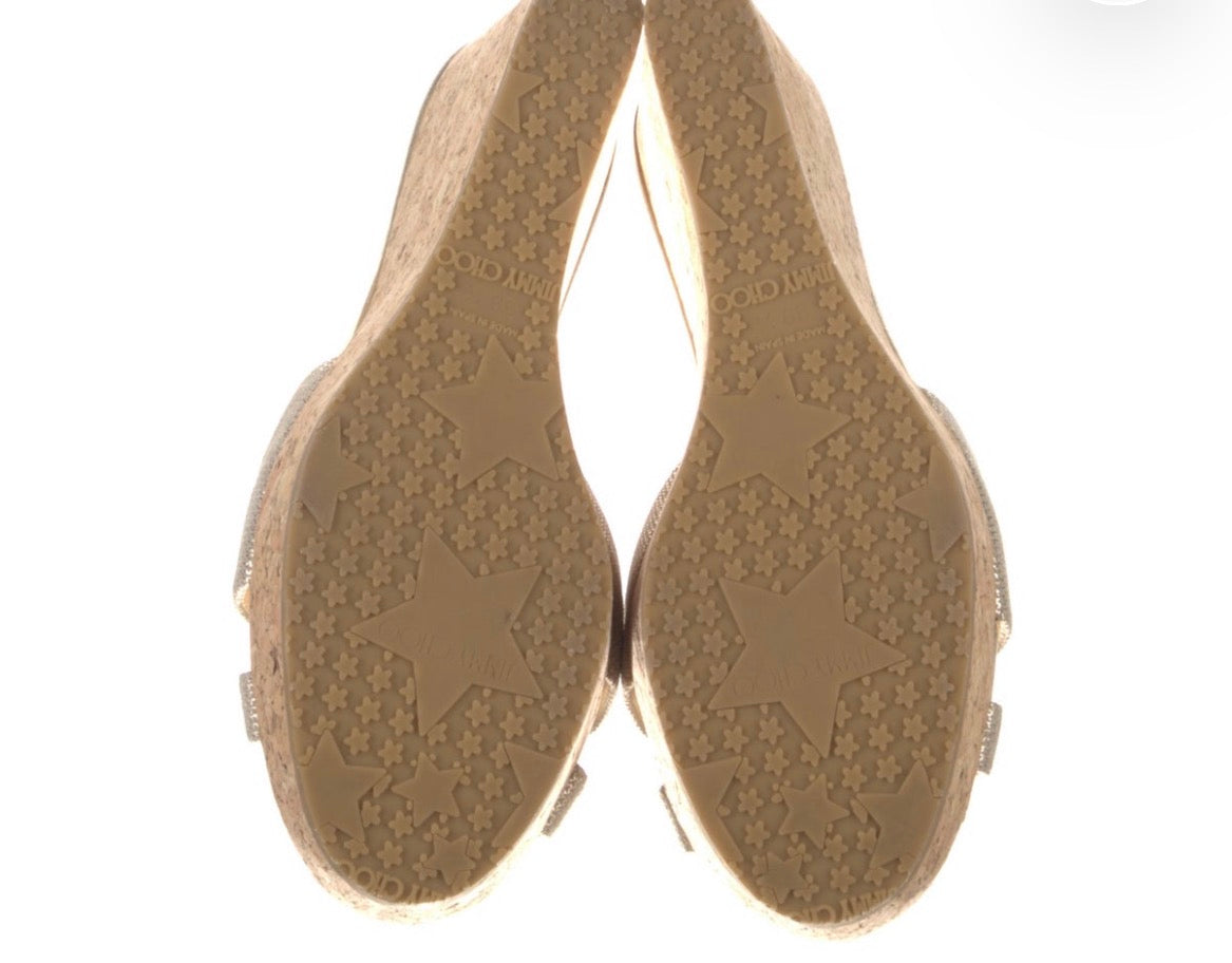 Preowned Jimmy Choo Metallic Gold Cork Wedge Sandals – Size 39.5